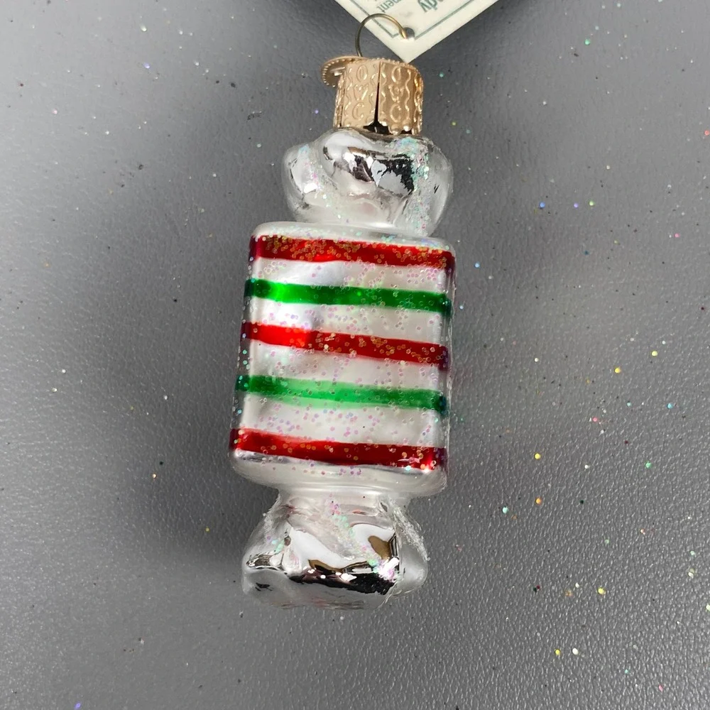 3 Old World Christmas Glass Candy Holiday Food Glitter Ornaments Red & Green